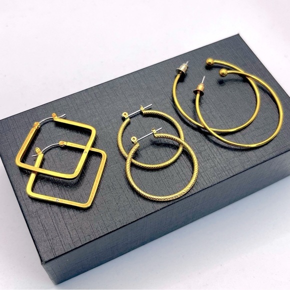 Golden Hoop Earring Lot Bundle 3 pairs - Picture 1 of 6